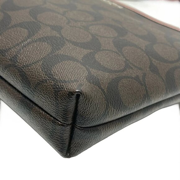 COACH Signature Zip File Crossbody F29210 Dark Brown Pink Beige PVC Leather - Picture 5 of 8